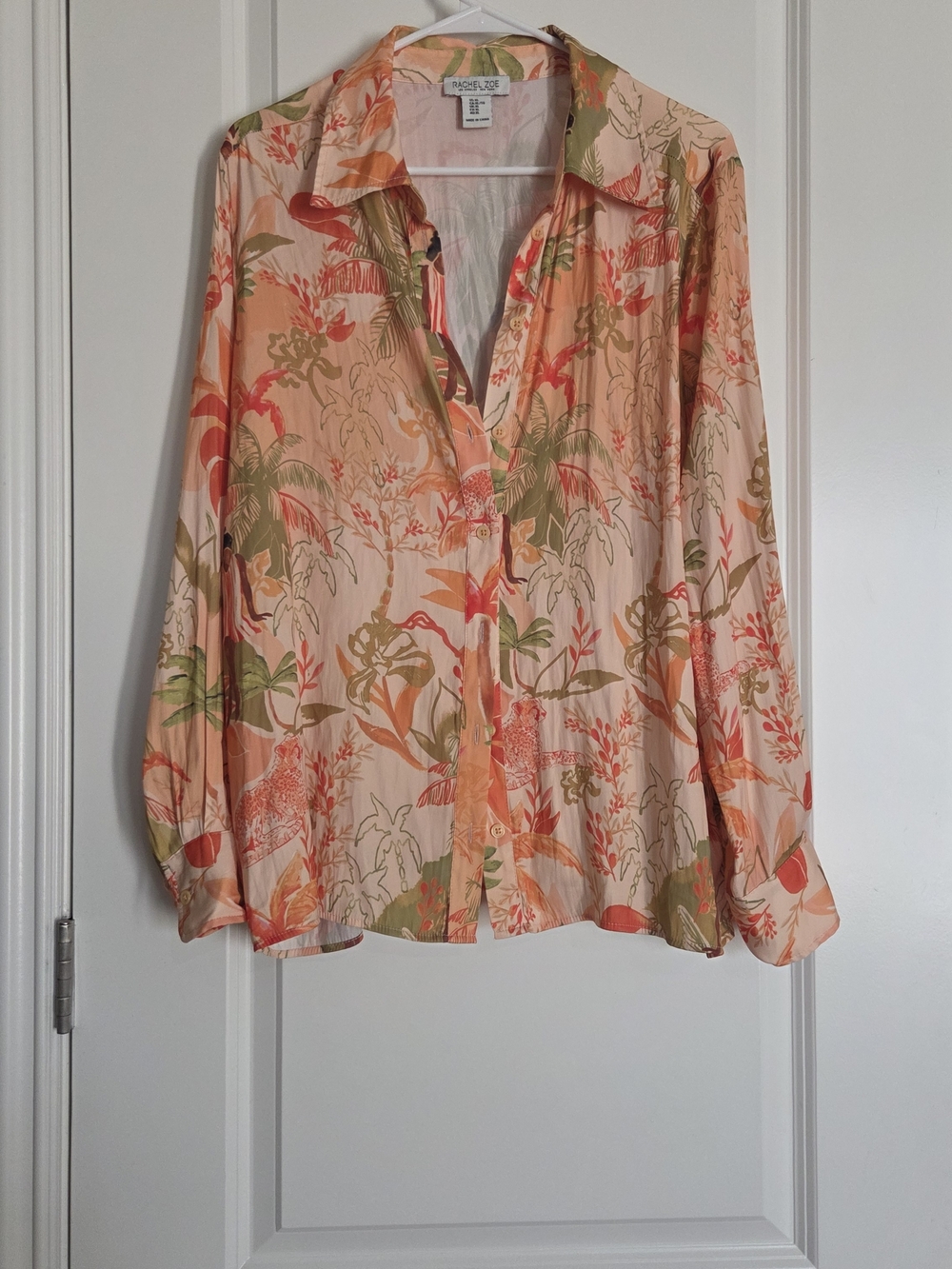 Rachel Zoe Peach and Olive Floral Button-Down Shirt